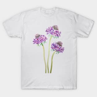 purple scabiosa scoop flowers watercolor T-Shirt